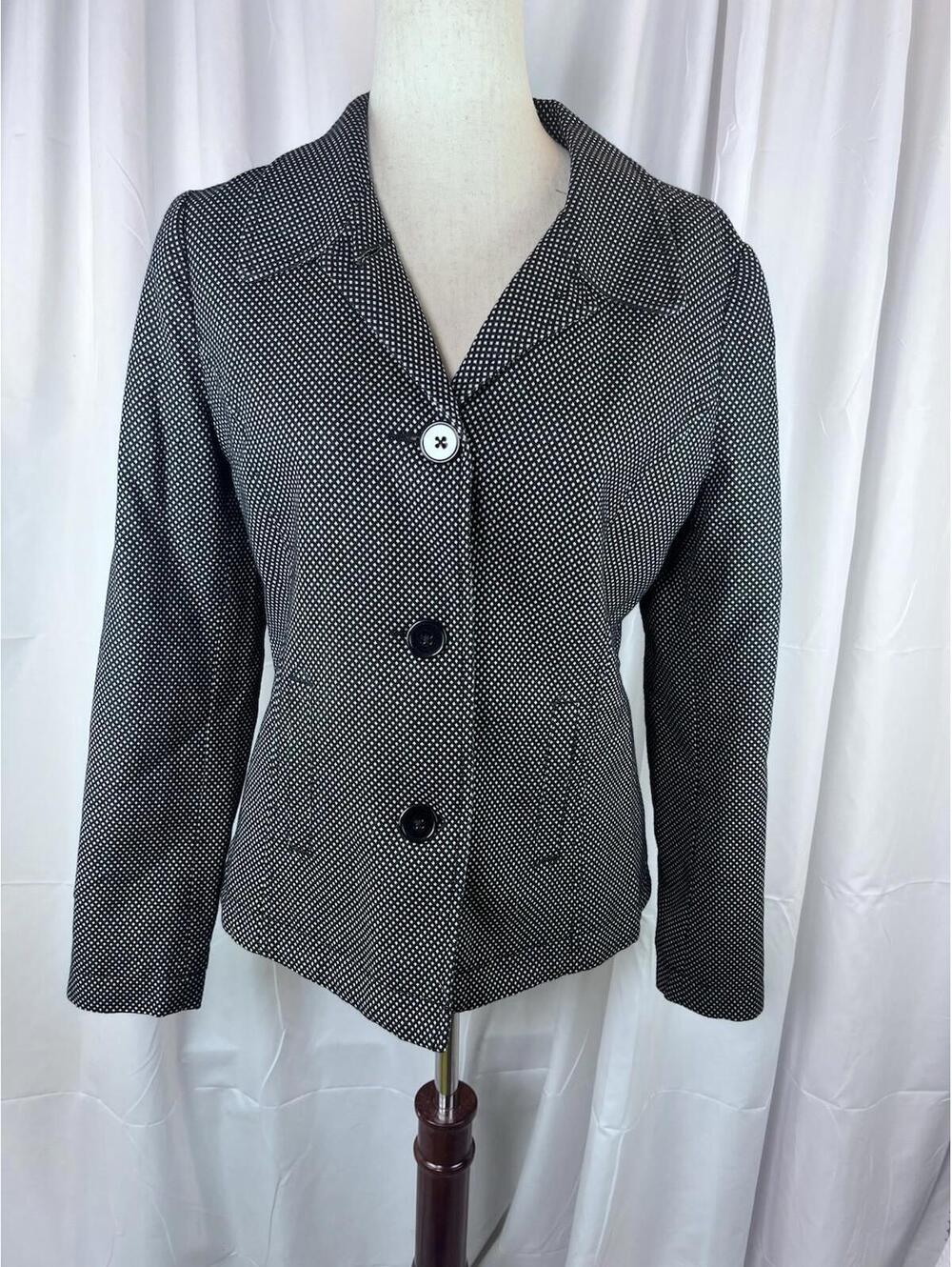 Gap Womens Blazer Sz Med Tailored Fitted Three Button Black White Houndstooth